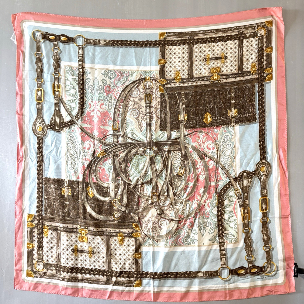 Worth New York Scarf Silk 36" Square Luggage Belts Paisley Pink Elegant